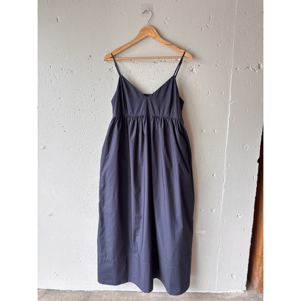 Jenni Kayne Cove Midi Dress S Navy Cotton Poplin Spaghetti Straps Minimalist - Picture 4 of 11